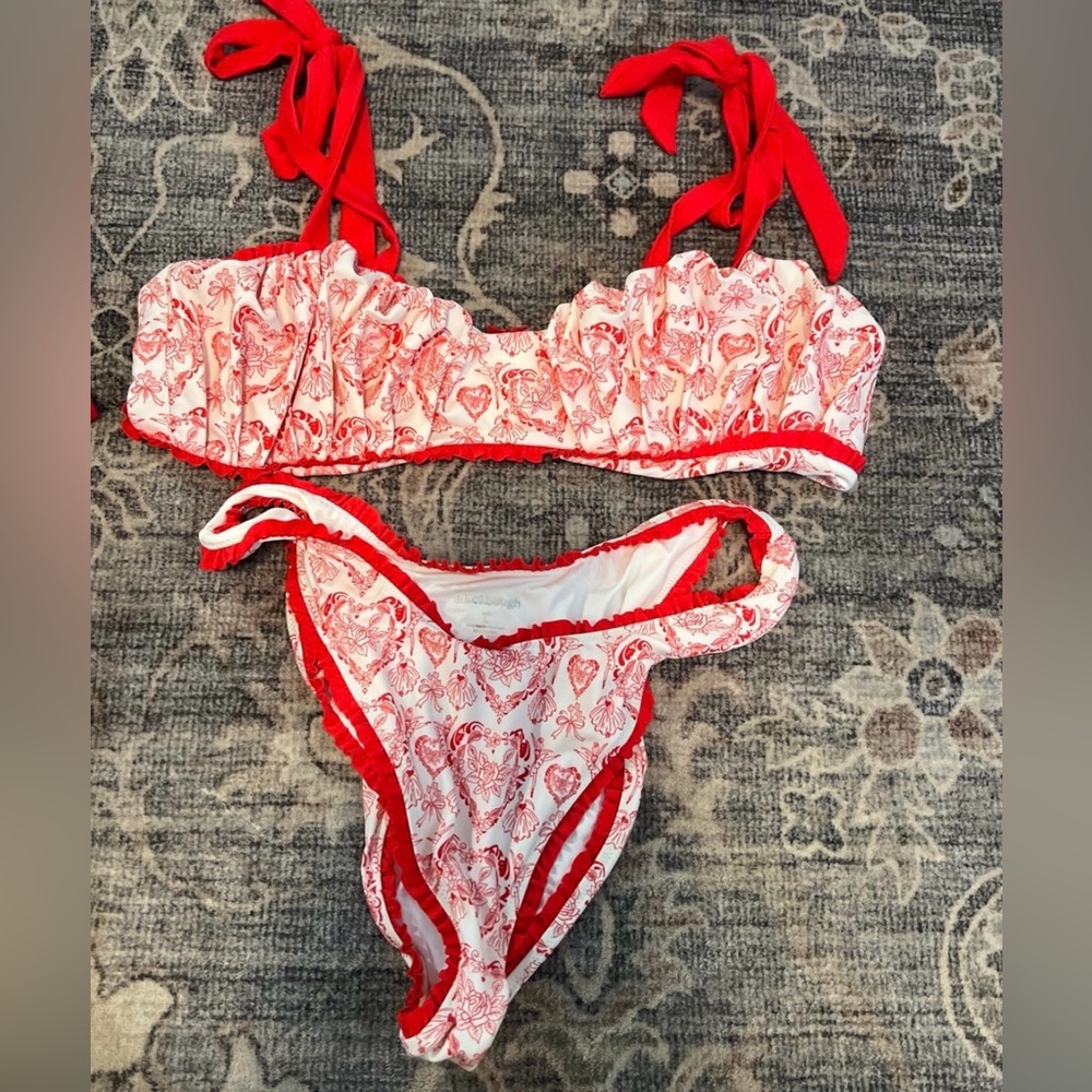 Blackbough White Bikini with Red Trim and Print